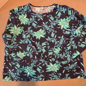 Lands' End Swim Tee Teal/Navy Floral SZ 2X. UPF. Beach‎